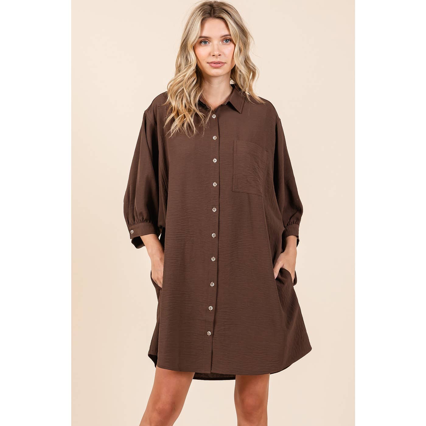 mittoshop – Großhandel Kleid – Damen – AIRFLOW MINIKLEID MIT 3/4-ÄRMELN UND KNÖPFEN19