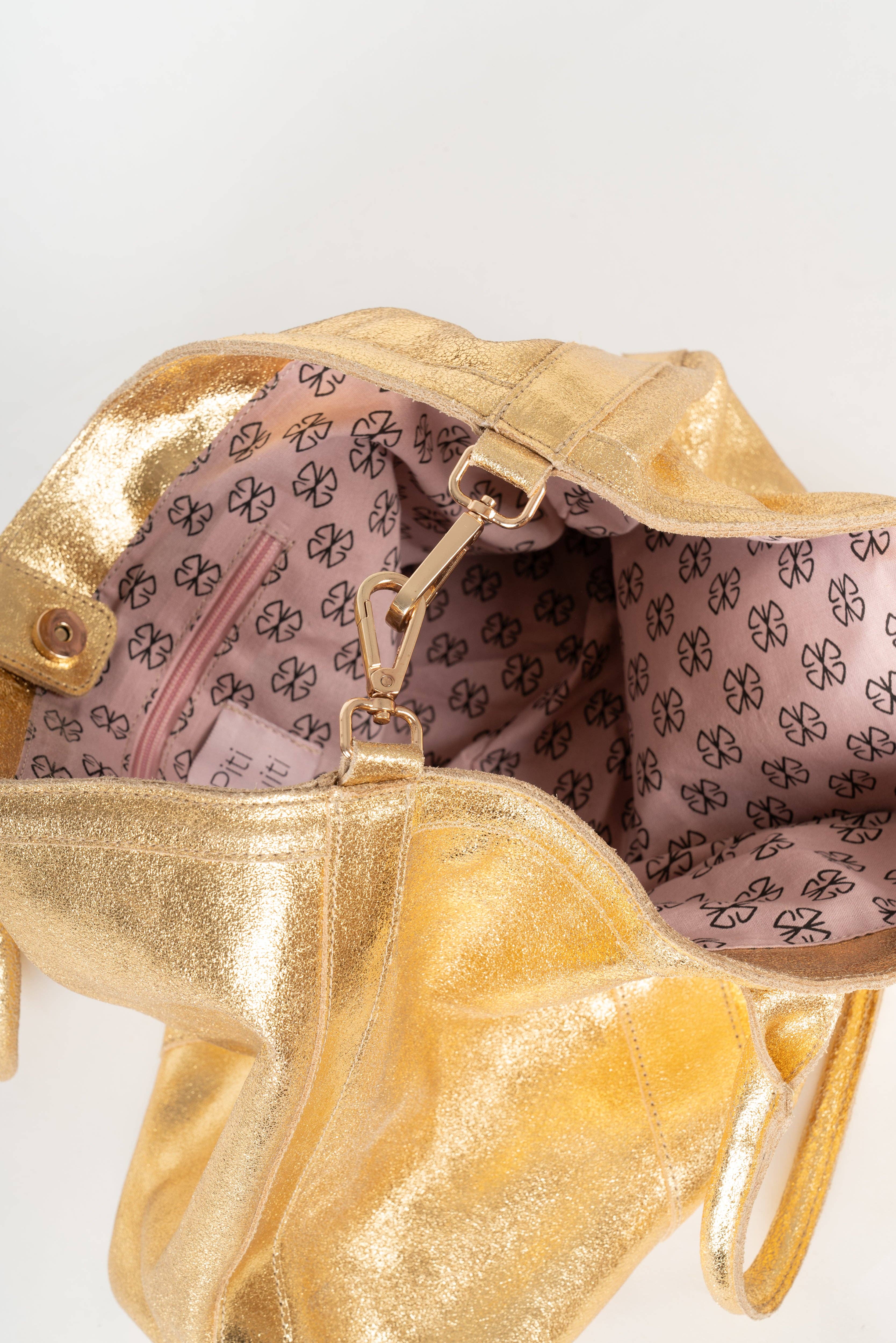 Piti Cuiti - Vendita all'ingrosso Tracolla - Donna - Borsa shopper Winona in pelle color oro metallizzato6
