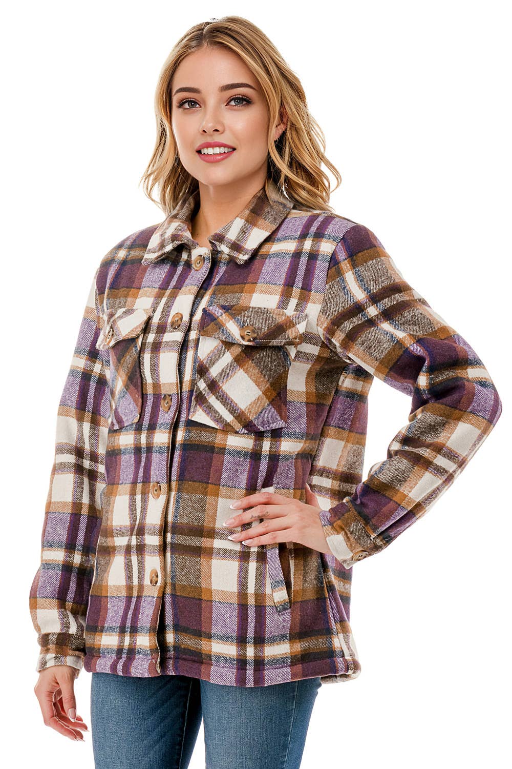 Color 5 – wholesale Skjortjacka/jackett – Dam – Flanellskjorta med rutmönster och foder av päls, med fickor.14