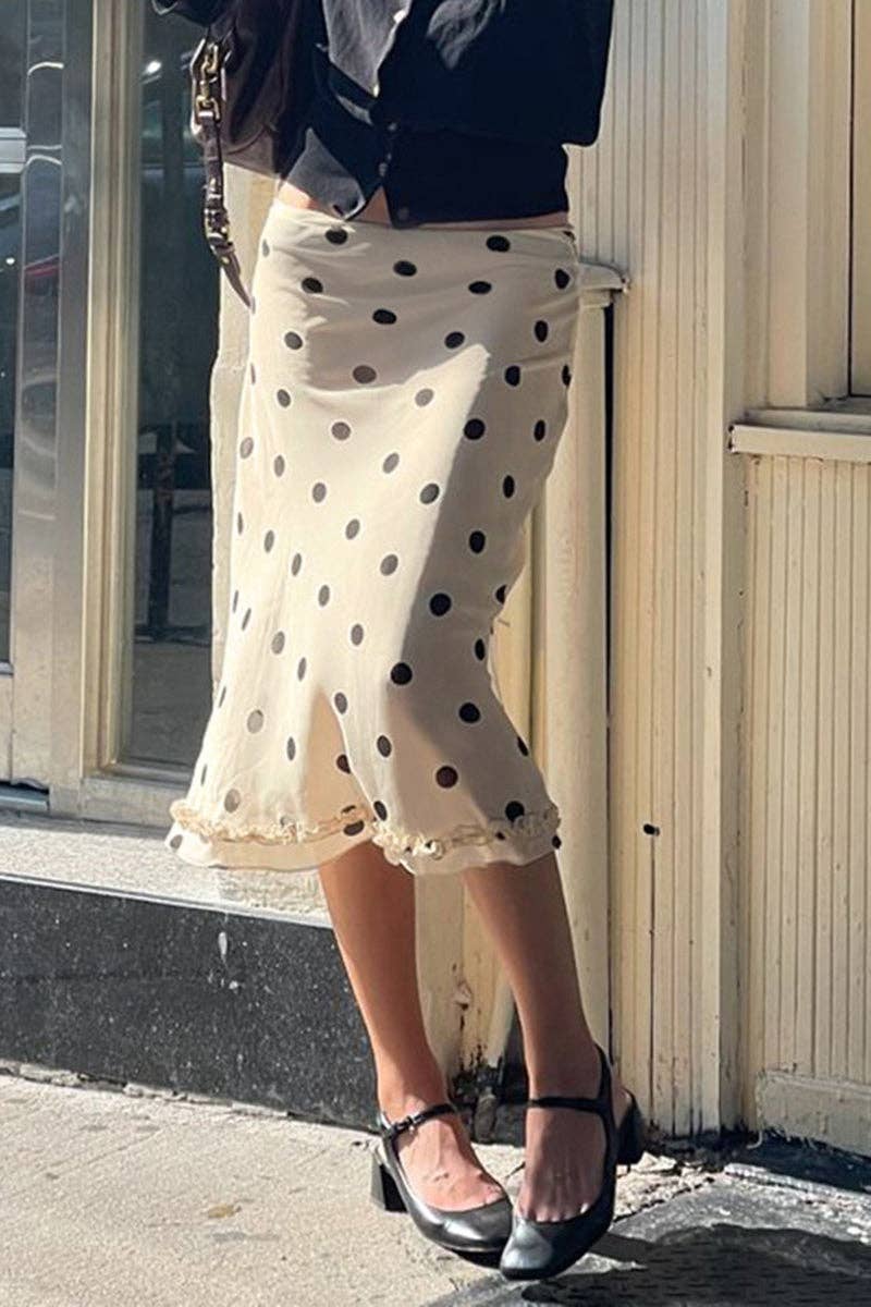 BEIGE Polka Dot Midi Skirt for wholesale on Faire0