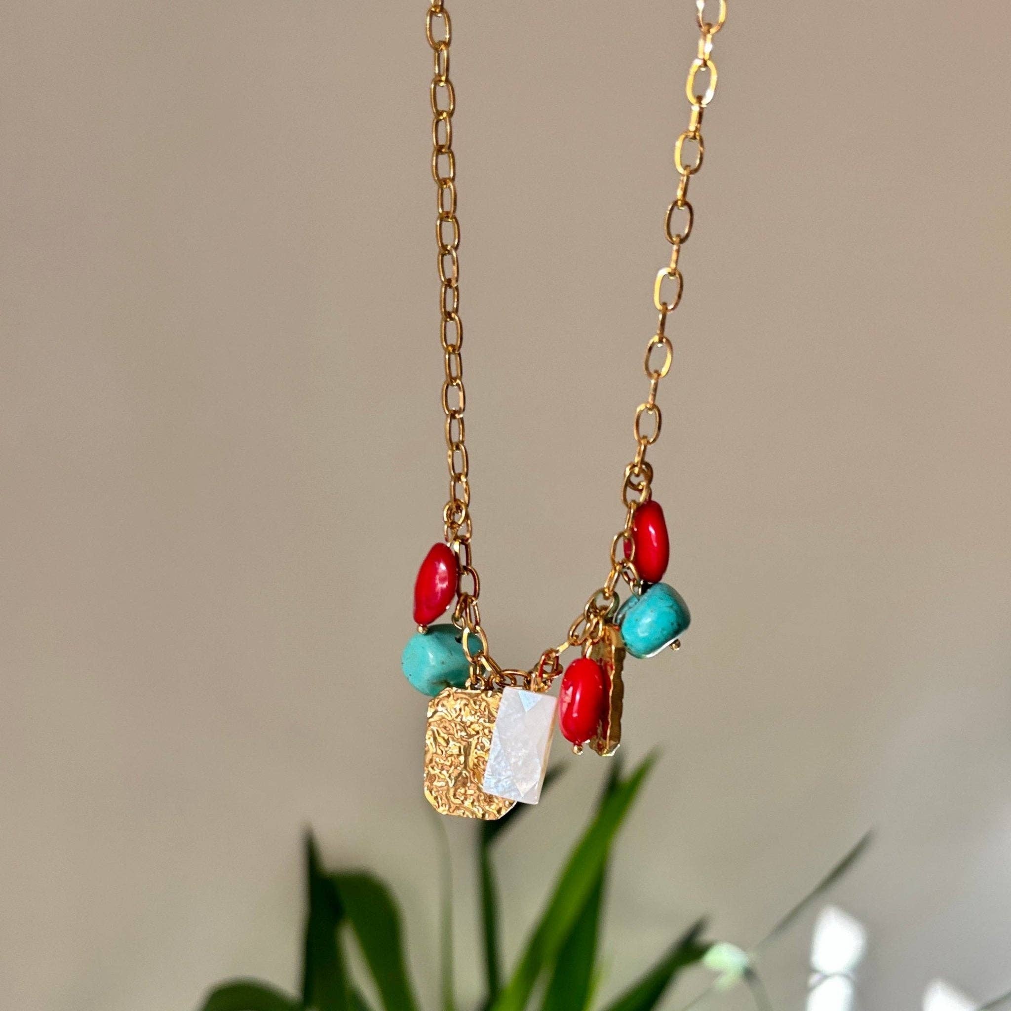 OE! - Wholesale Pendant/Charm Necklace - CONCHIGLIE ROSSE - collana e pendenti in acciaio placcato oro e pietre natural2