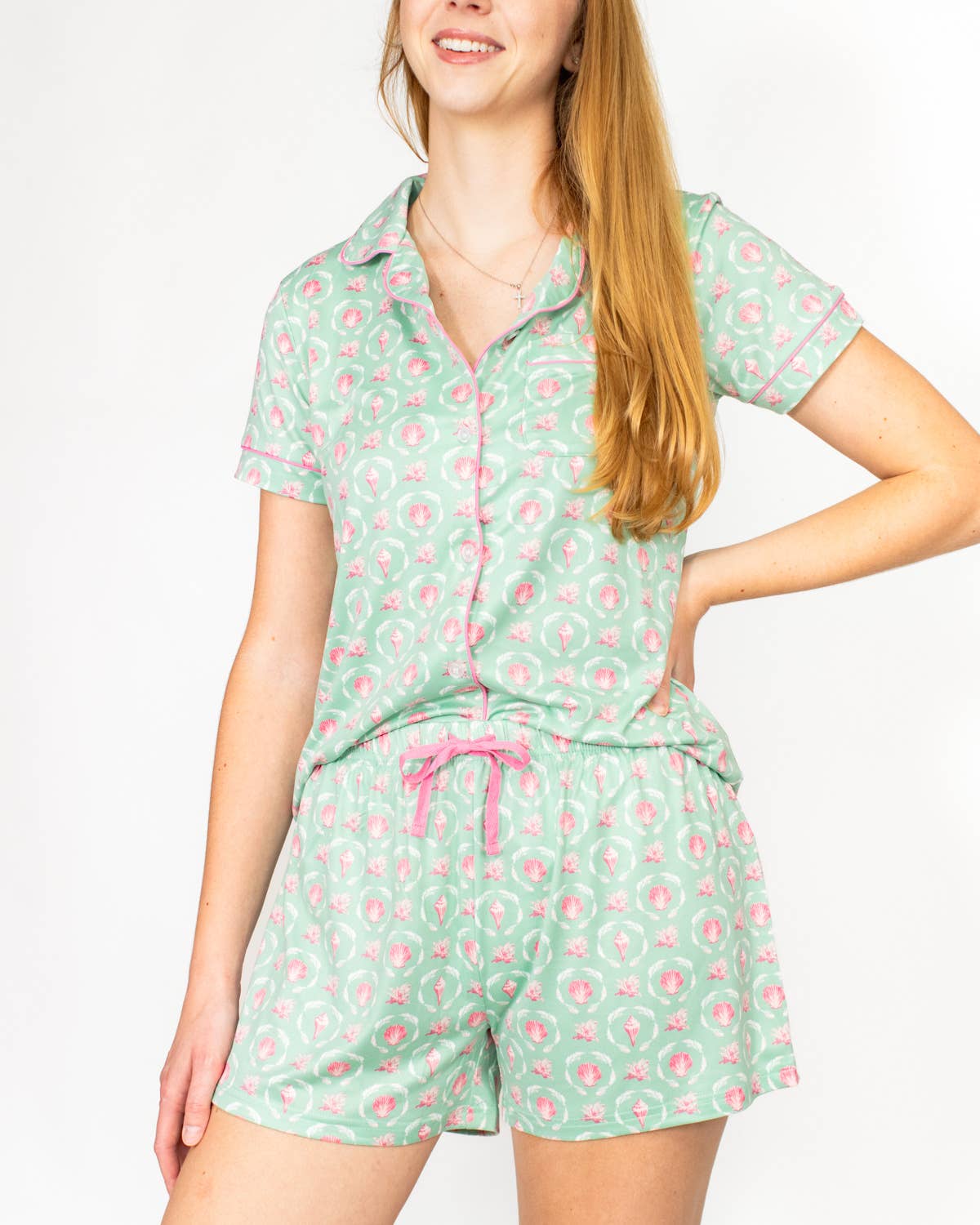 The Royal Standard - Wholesale Sleepwear Bottom - Women's - Brighton Terrace Sleep Shorts   Emerald Coast/Pink   -Asst.3
