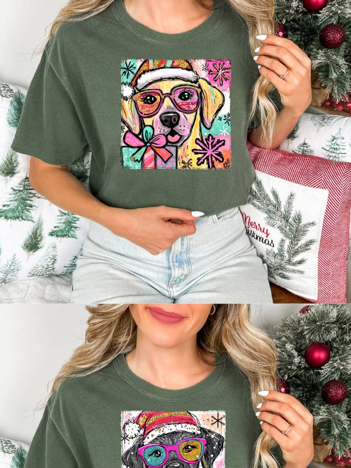 The Jasper Boutique - Wholesale Screen printed t-shirt – Women′s - yellow lab retro Christmas dog0