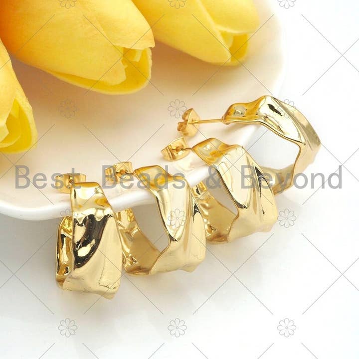 BestBeads&Beyond - Wholesale Hoop Earrings - Textured Twisted Hoop Earrings, Bold Gold Hoop Earrings, Chunky Earrings, Statement Hoops, Gold Hoops Earring, Minimal earrings,sku#EF06