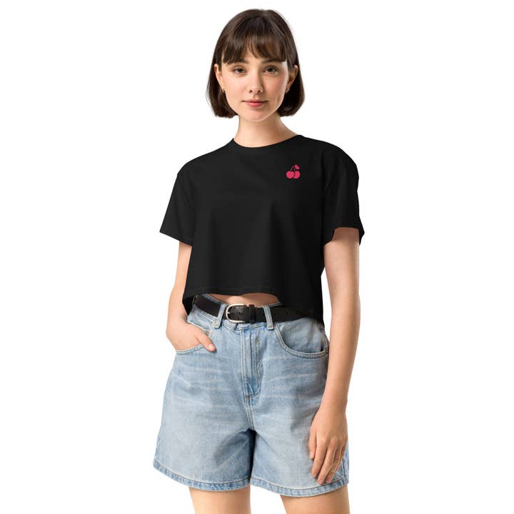 A Little Something Extra Cherries Crop Top for wholesale by Jolly & Goode