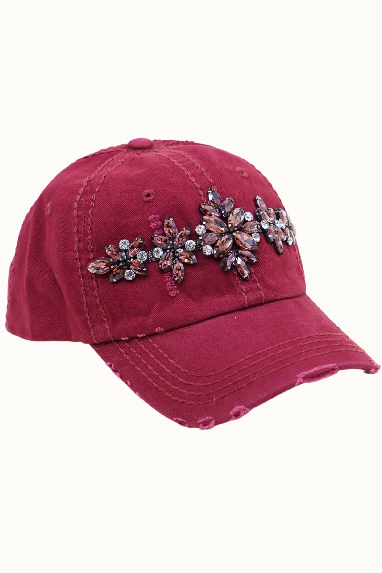 Olive & Pique - Wholesale Baseball Cap - Women's - Bejeweled Bling Glitz Distressed Cap, Adjustable2