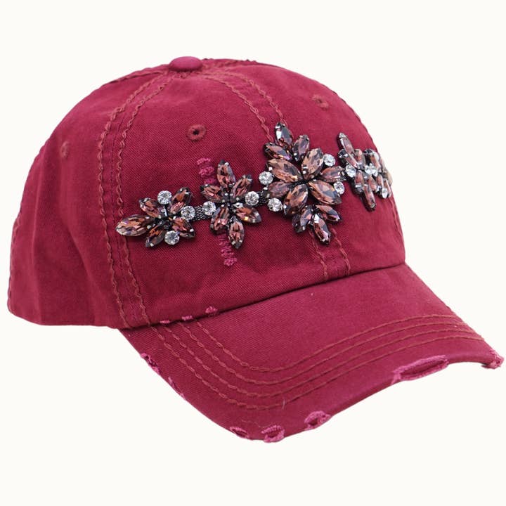 Olive & Pique - Wholesale Baseball Cap - Women's - Bejeweled Bling Glitz Distressed Cap, Adjustable2