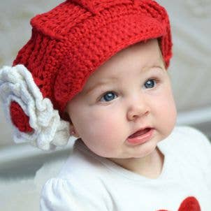 Red w/Peony Flower Crocheted Handmade Heirloom Gift Hat for wholesale by The Daisy Baby LLC