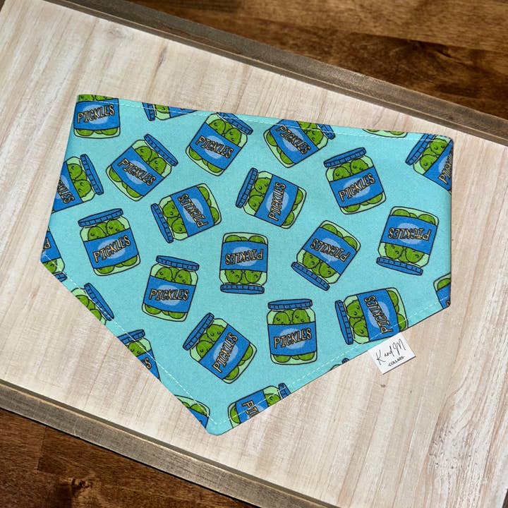K and M Collars - Vendita all'ingrosso Bandana - Cani - Barattoli di sottaceti su bandana reversibile blu per cani, cibo1