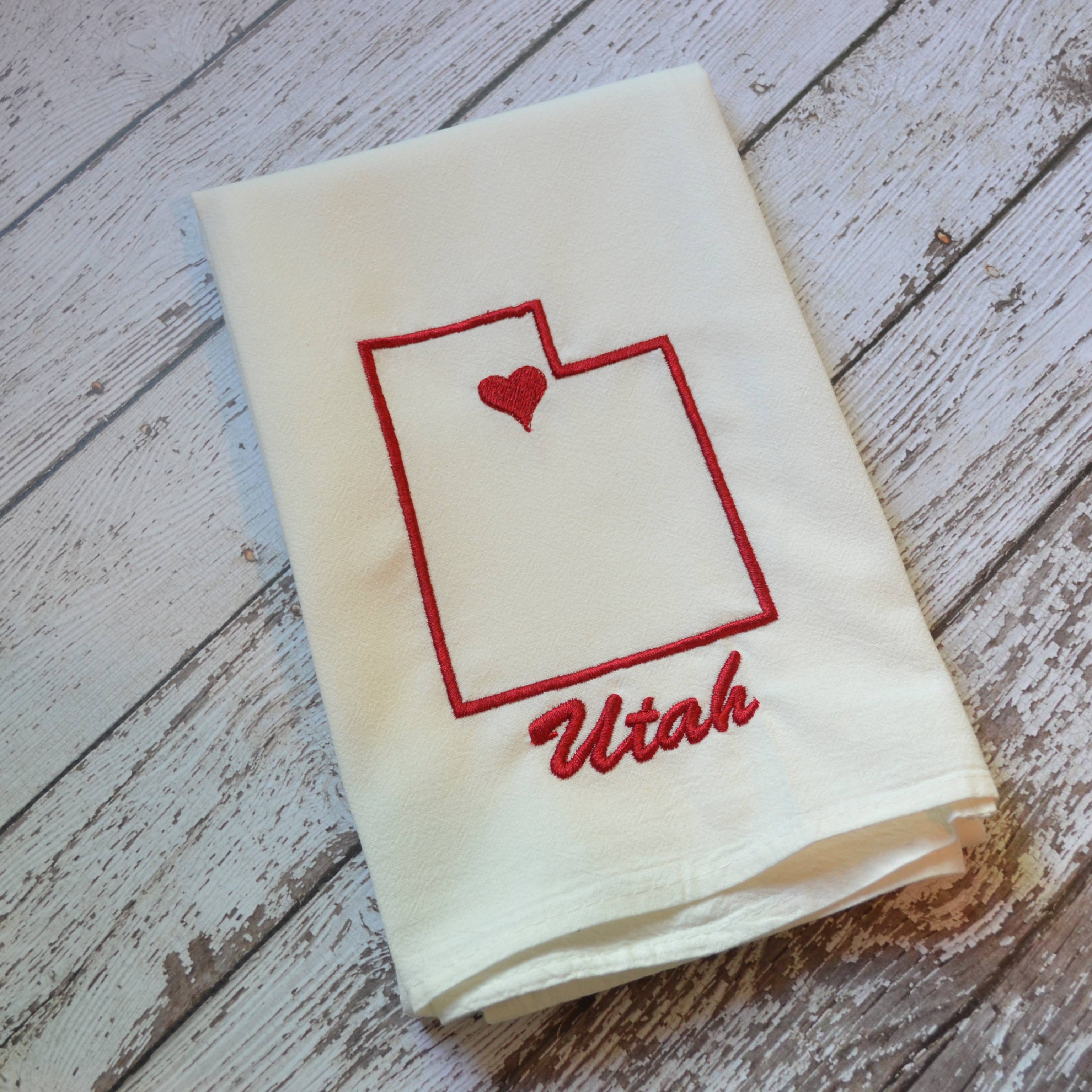SewMuchMoreStore - Wholesale Tea Towel - State Tea Towel - Red - Embroidered Floursack Towel2