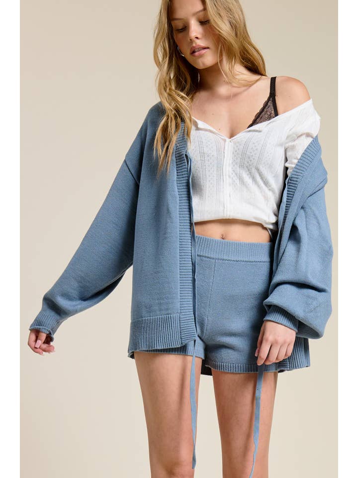 Mimosa - Wholesale Lounge Set - Women's - Self Tie Knit Cardigan and Shorts Lounge Set7