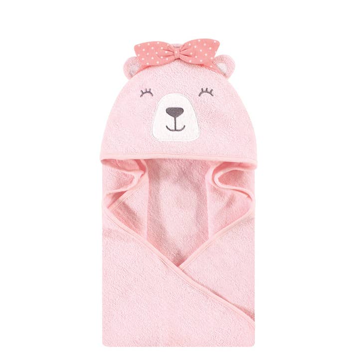 Hudson Baby Cotton Animal Face Hooded Towel, Bear Girl for wholesale by BabyVision