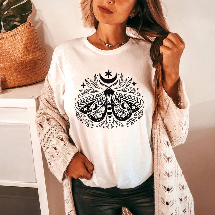 208T2.0 - Wholesale Screen Printed T-Shirt - Women's - Mystical Moth Shirt for Women *UNISEX FIT*186