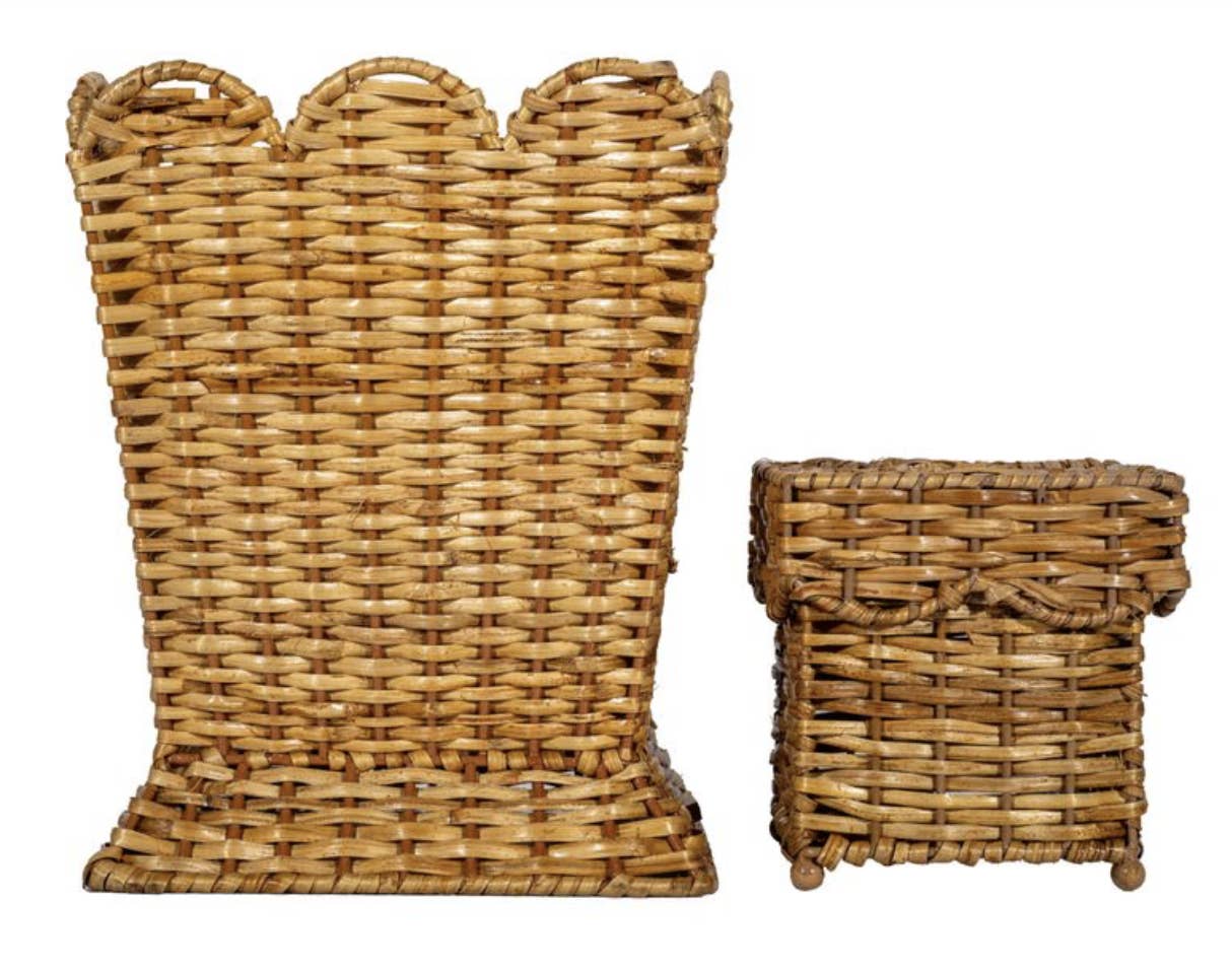 The Enchanted Home - Wholesale Basket - Square SCALLOPED WICKER WASTEPAPER BASKET & TISSUE HOLDER