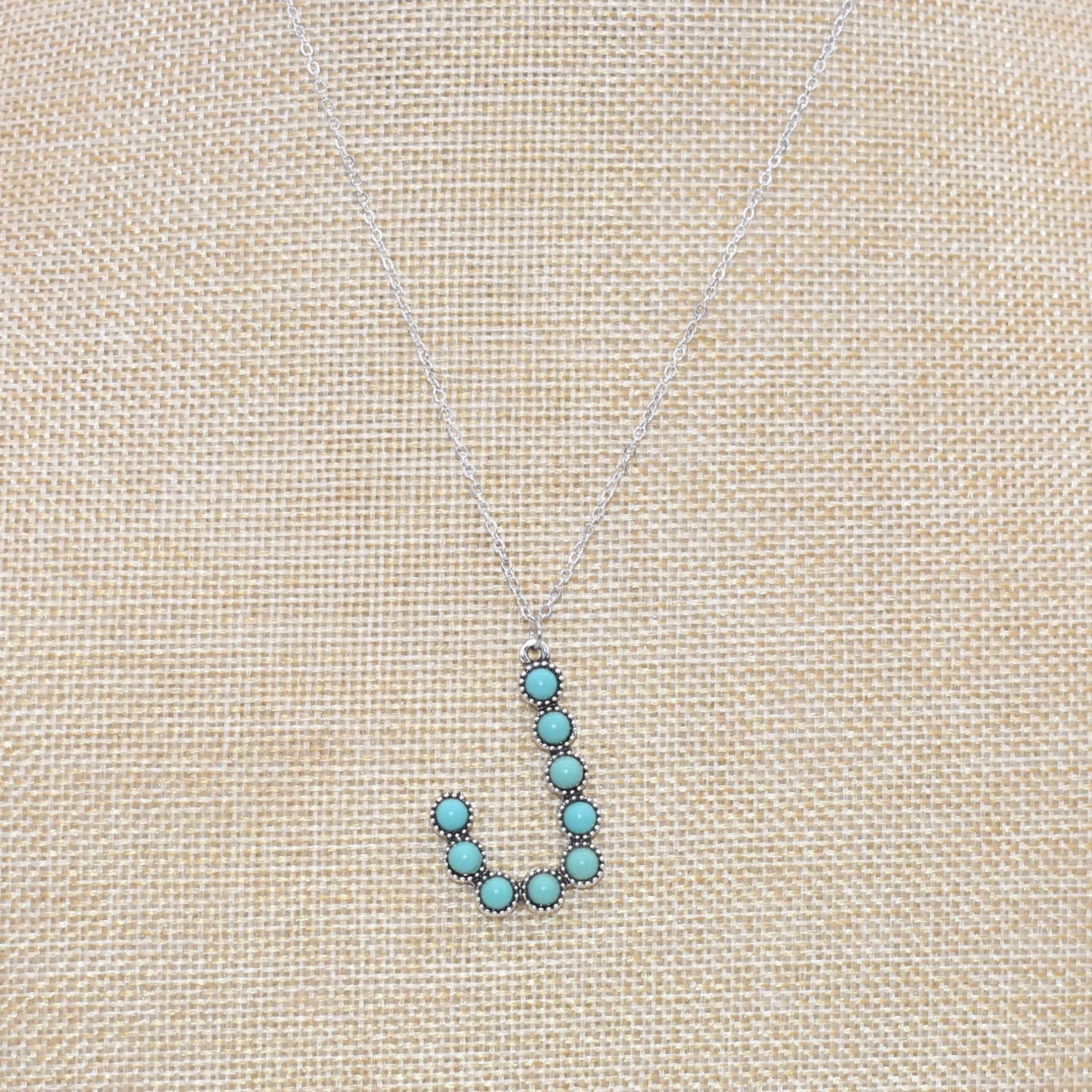 The Classy Cloth WS - Wholesale Pendant/Charm Necklace - Silver Turquoise Statement Letter Necklace RTS6