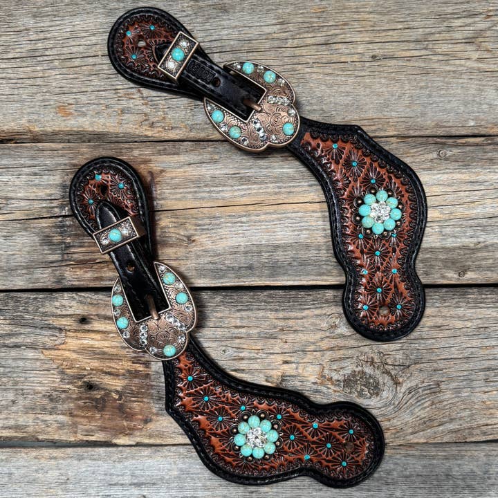 Correias de Esporas Turquesa Cobre Diamante Ponto Verde-azulado, Transparentes #SS136 por atacado de Rodeo Drive