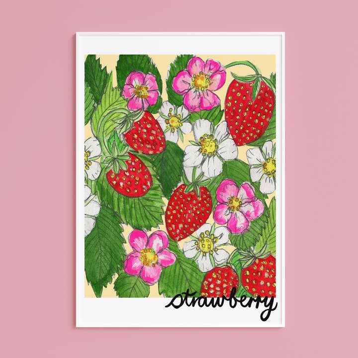 Póster con estampado de fresas para venta al por mayor de Miss Bespoke Papercuts