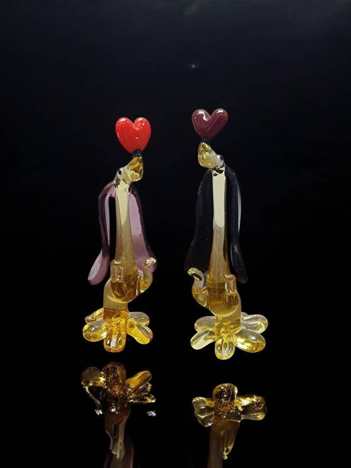 Naturally Colored Glass Figurine - Handcrafted - Dachshund w Heart Design for wholesale by Glass by Iness