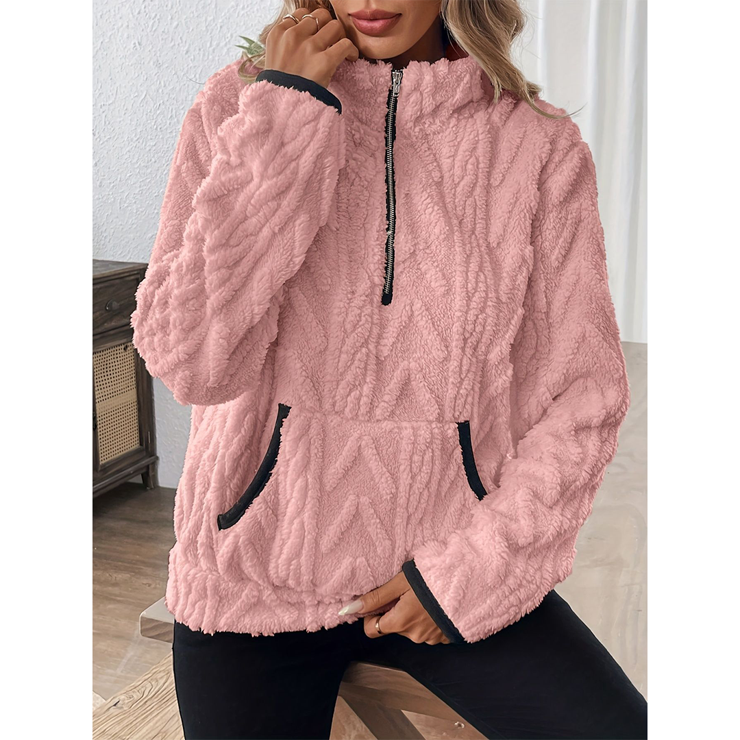 UNISHE - Wholesale Sweatshirt - Women's - Collared Jacquard Half-Zip Fleece Pocket Sweatshirt ZK372019