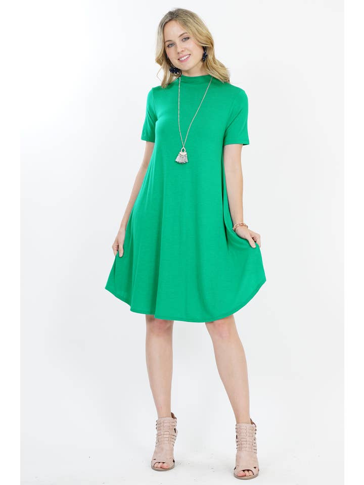 42POPS - Wholesale Dress - Women's - ....SI-10317 Mock Neck Short Sleeve Pocket Dress