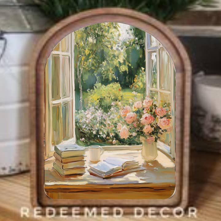 Redeemed Decor - Wholesale Wood Wall Art - Arch Top Spring Window Framed Art 0