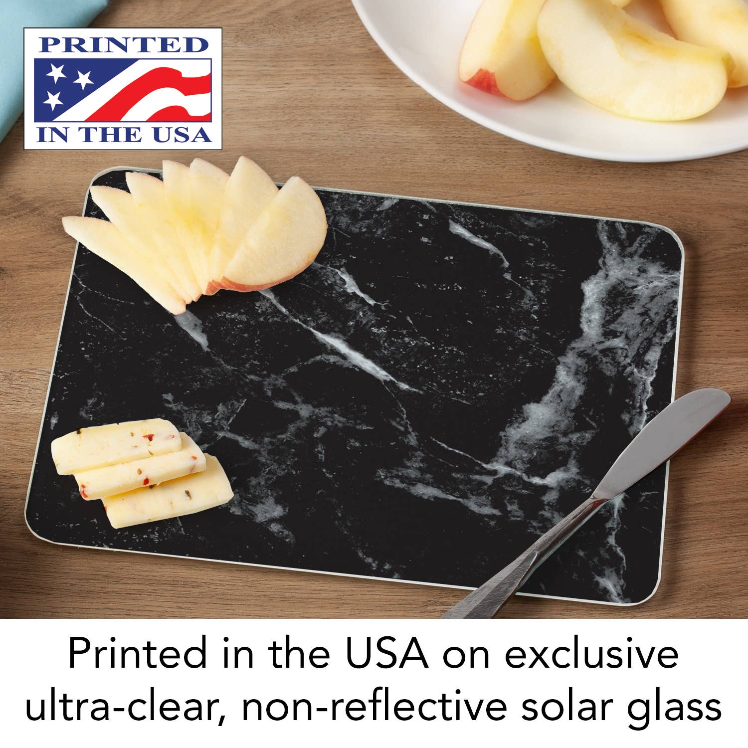 CounterArt/Highland Home/Thirstystone - Wholesale Cutting Board - Black Marble Design 10” x 8” Tempered Glass Cutting Board1