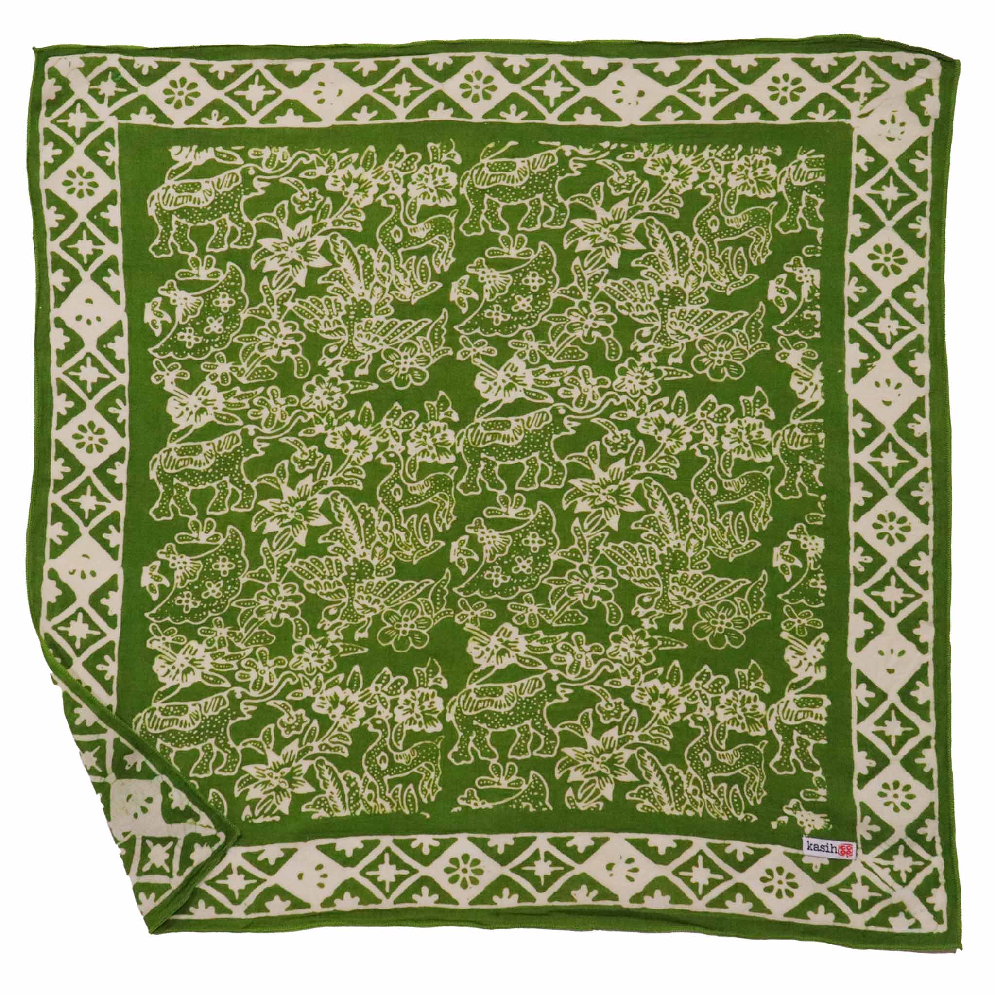 Kasih Co-op - Wholesale Bandana - Women's - Hand Dyed Batik Bandana, 100% Soft Cotton, Green Serenity0