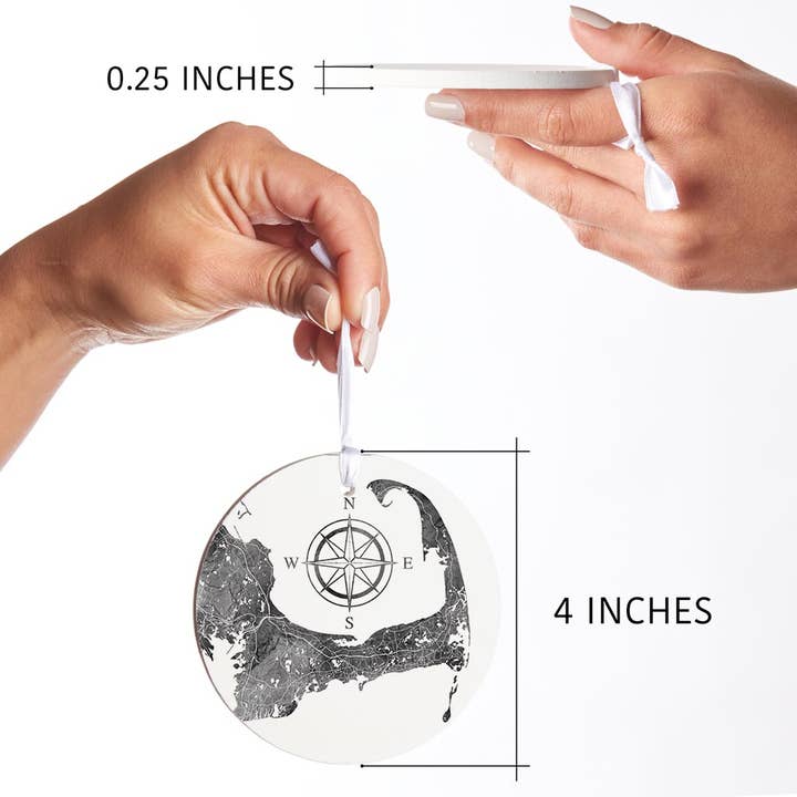 Love Local - Wholesale Ornament - Minimalistic B&W Cape Cod Map With C|Wood Ornament2