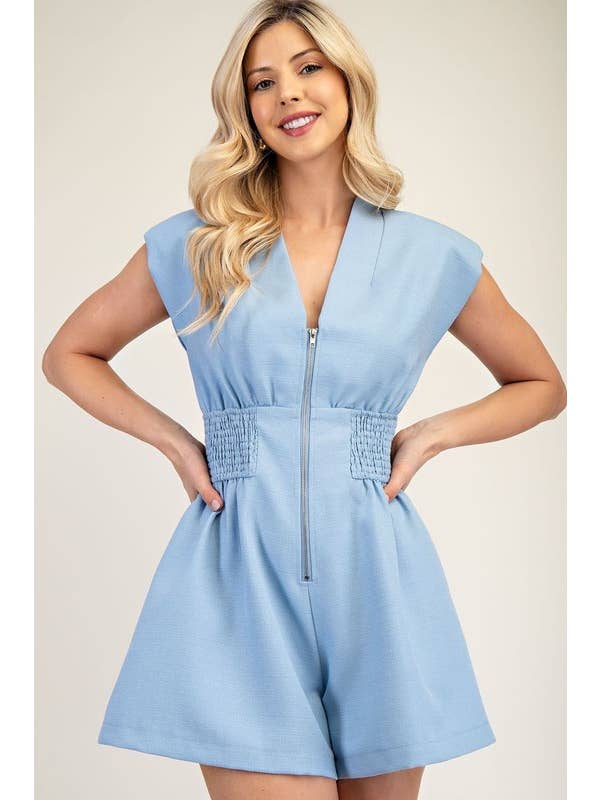 Glam - Wholesale Romper - Women's - V-Neck Shoulder Padded Romper