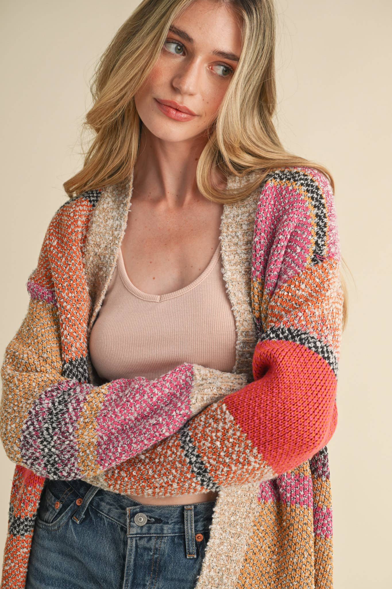 &MERCI - Wholesale Cardigan - Women's - OVERSIZED COLOR BLOCK CARDIGAN MSW1003831