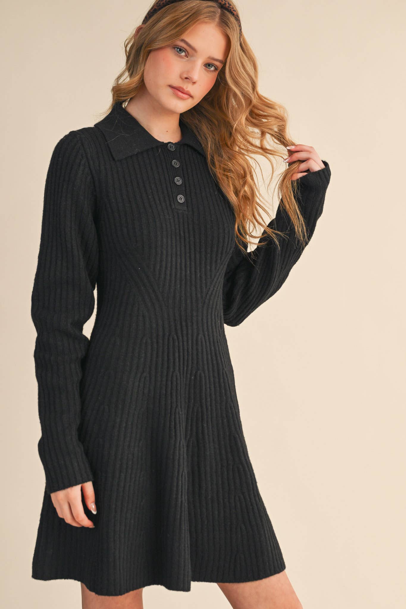 &MERCI - Wholesale Dress - Women's - RIBBED SWEATER FLARED MINI DRESS MSW109683