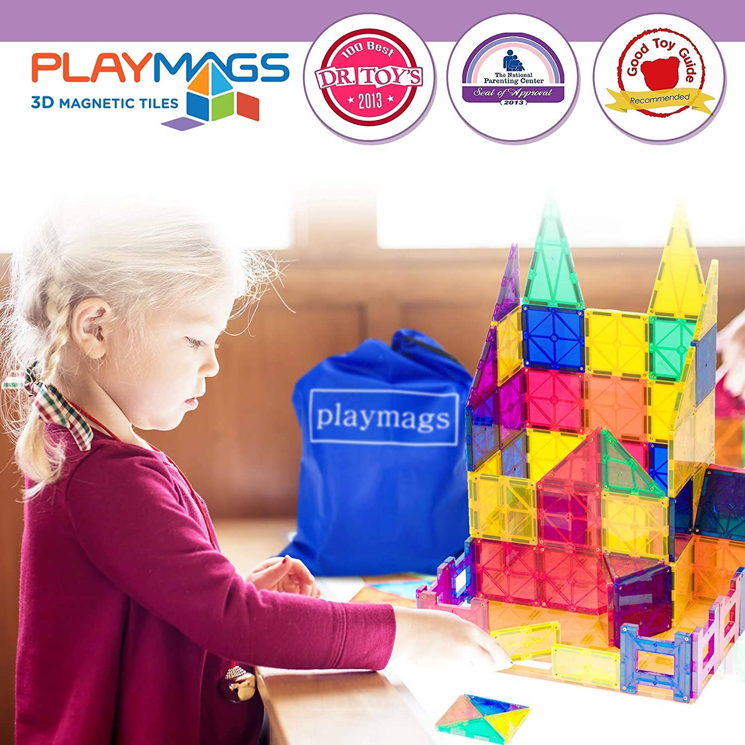 The Toy Group - Wholesale Building Set - Kids - Playmags 100 Piece Building Blocks Magnet Educational Set6