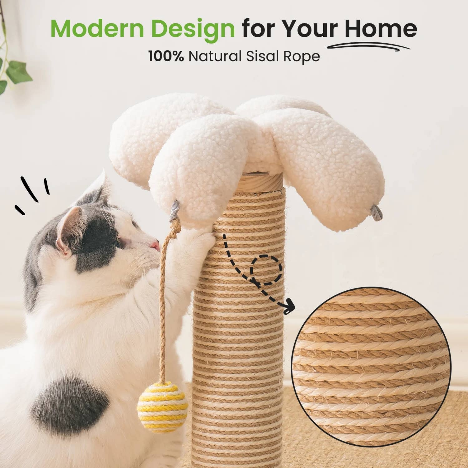Robud & Mewoofun Official Store - Vendita all'ingrosso Tiragraffi - Gatti - Palo graffio per gatti in corda di sisal con palla sospesa6