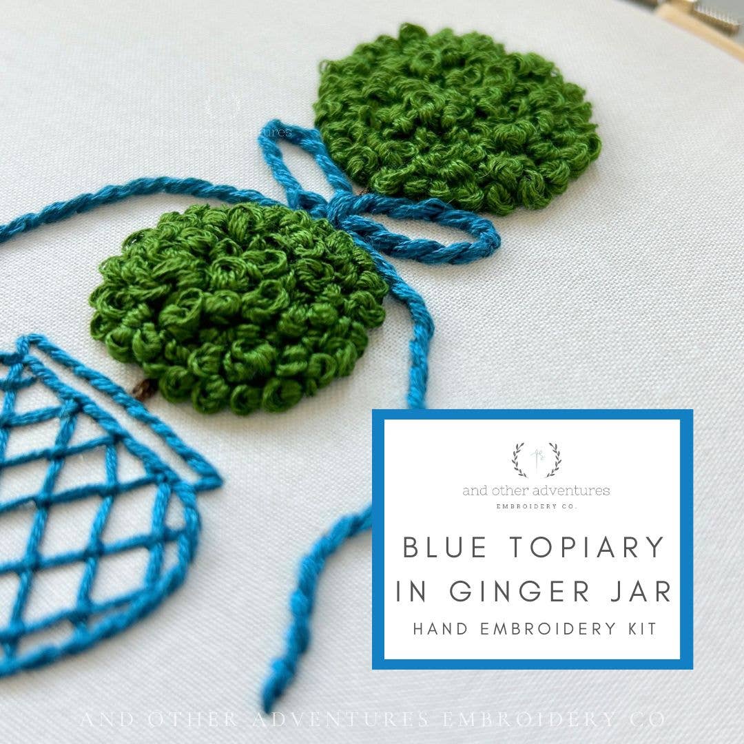 And Other Adventures Embroidery Co - Wholesale Craft Sewing Kit - Hand Embroidery Kit - Blue Topiary in Ginger Jar1