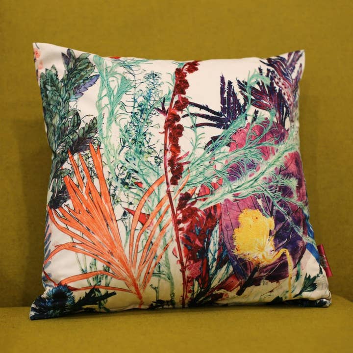 Coral Dreams | Pink & Purple Floral Print Cushion for wholesale by Gillian Arnold