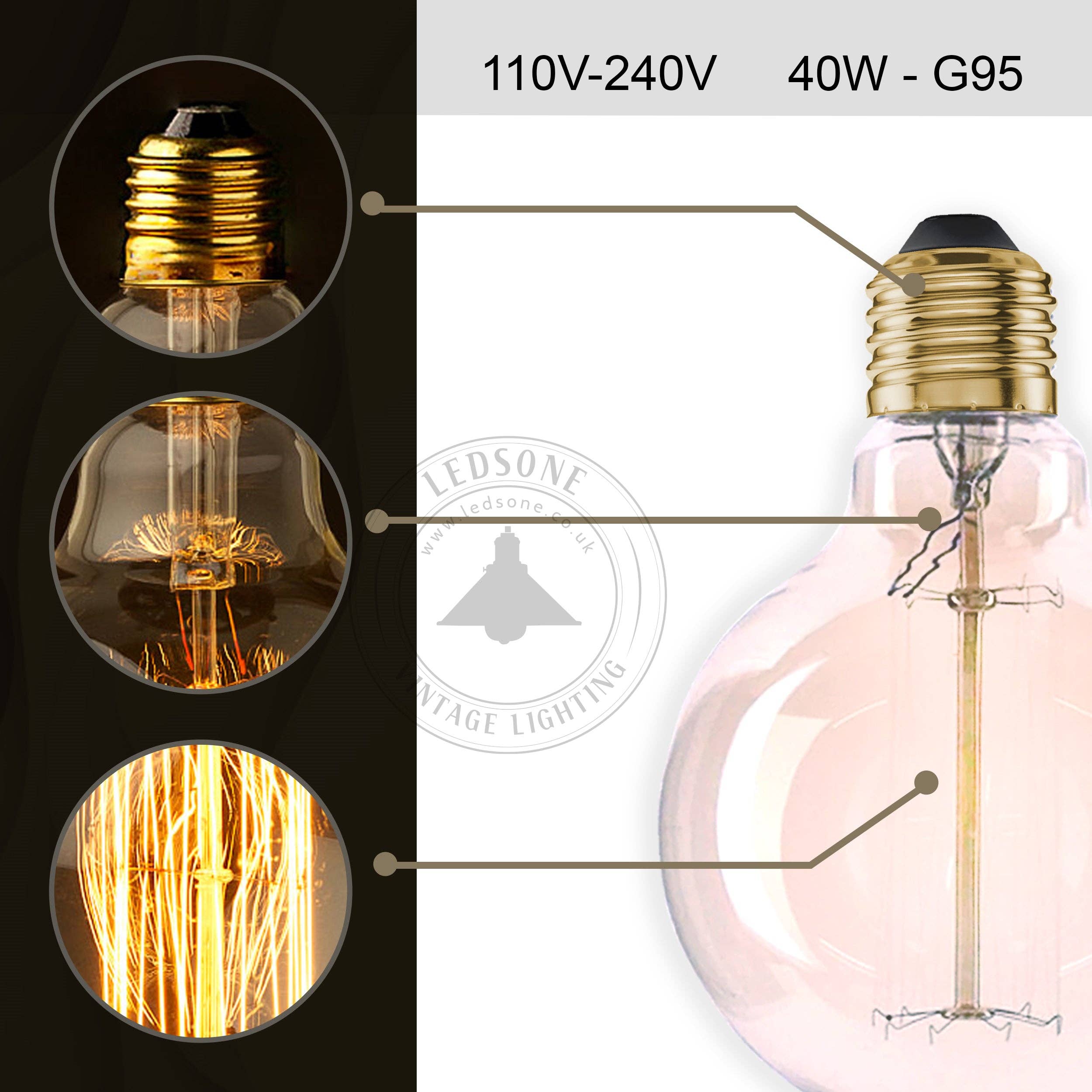 Ledsone – Engroshandel Pære – 2-pak E27, B22, E14 LED Edison Dæmpbar Vintage Amber Glas Varm hvid 2700K Pærer~408623