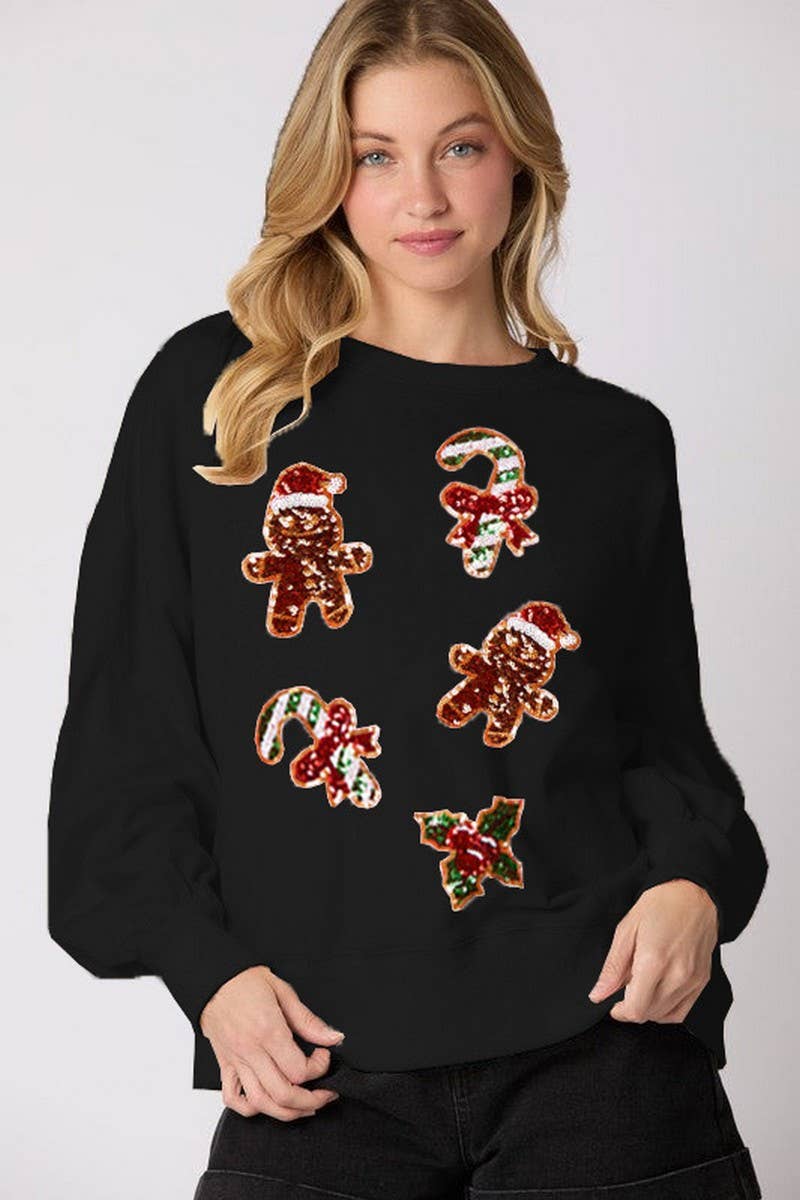 NINEXIS - Wholesale Blouse - Women's - CWTBLL01238_SEQUIN GINGERBREAD MAN CHRISTMAS SWEATSHIRT2