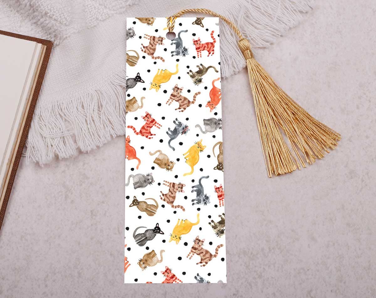 Making Meadows Ltd - Vendita all'ingrosso Segnalibro - Bookmark | Segnalibro di carta con gatti a pois con nappa0