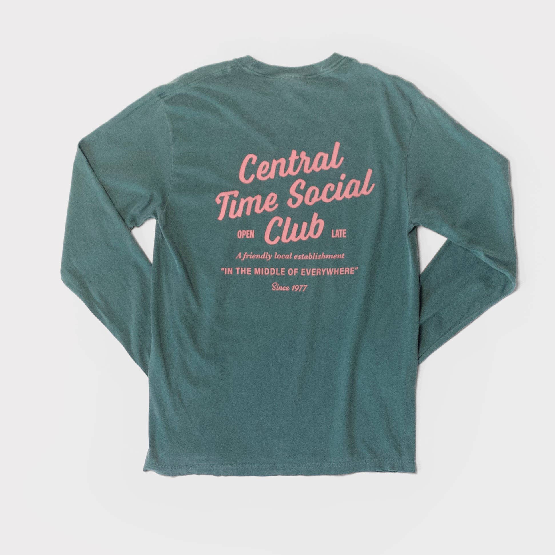 Vintage Forest Central Time Social Club Heavyweight Long Sleeve Tee for wholesale on Faire2