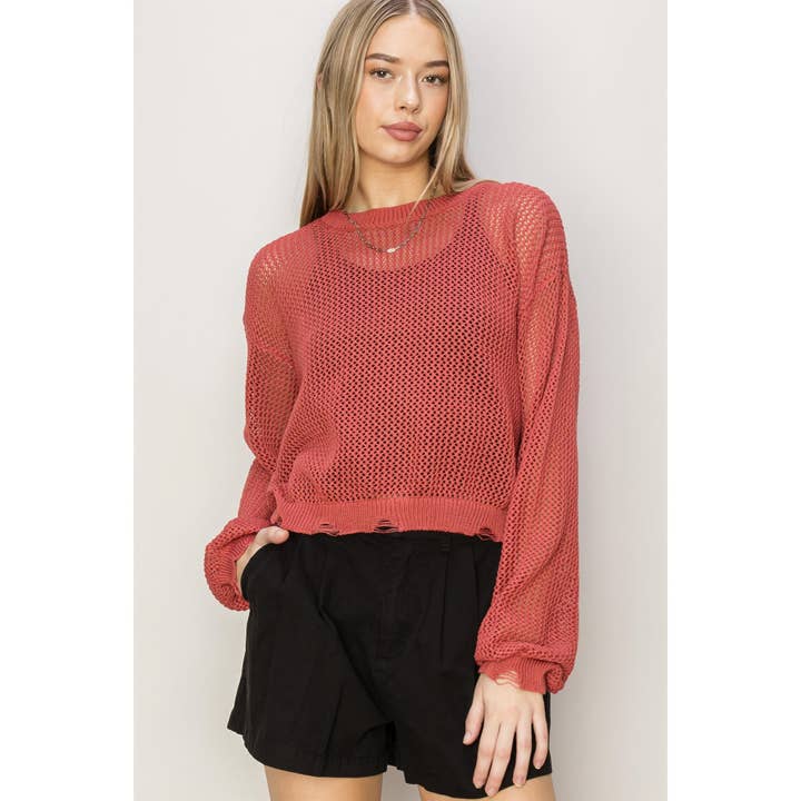 HYFVE - Wholesale Shirt - Women's - DZ24C038-Distressed Knit Sweater