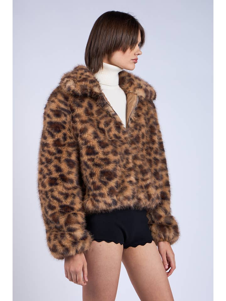 Leopard -LEOPARD PRINT LONG SLEEVE CASUAL FAUX FUR JACKET for wholesale on Faire