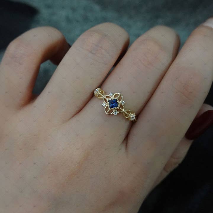 Gioiellin - S925 Silver Jewelry – wholesale Multi-stone ring – S925 Silver 14k Gold Plated Antique Blue Zircon Ring