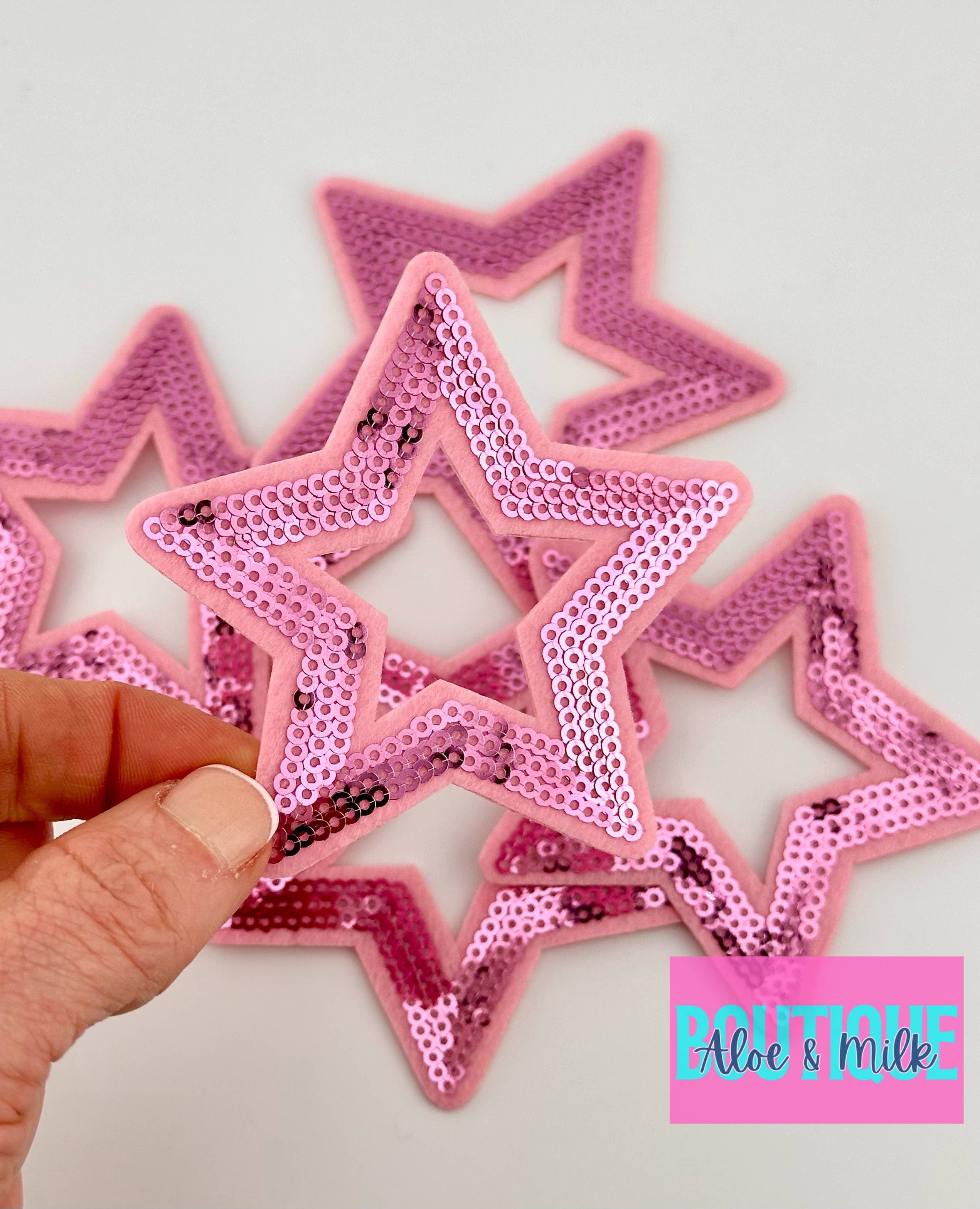 Aloe and Milk Boutique - Wholesale Patch - Sequin Star Outline, sequin, star patch, cheer, game day11