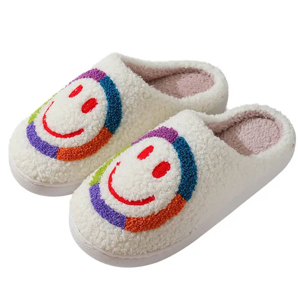 White Colorful Smiley Face Winter Cotton House Slippers for wholesale on Faire5