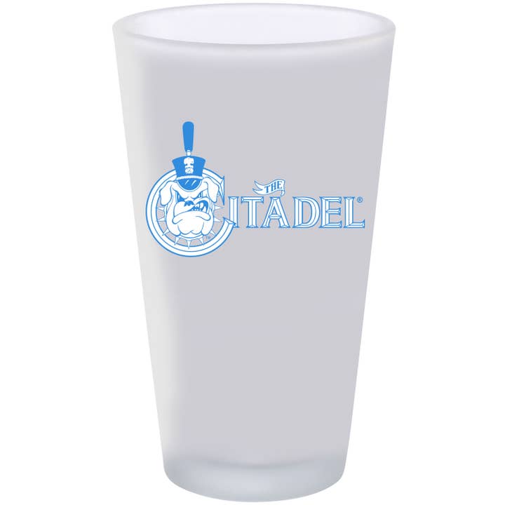 The Memory Company - Wholesale Drinking Glass/Cup - 16oz Frosted Pint Glass Color Logo, The Citadel Bulldogs