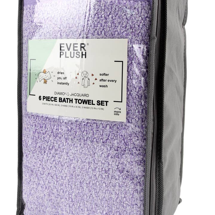 Lavande Ensemble de serviettes de bain 6 pièces Diamond Jacquard Towels, lavande en vente sur Faire1