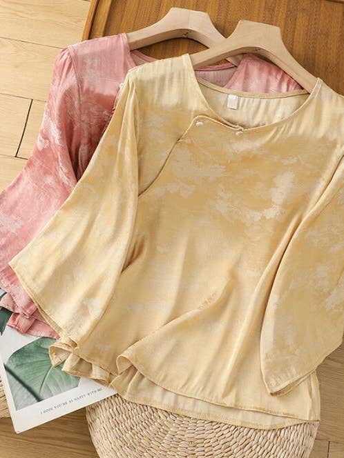 Cotton Artistic Diagonal Placket Shirt Top for wholesale by Whisper Mint