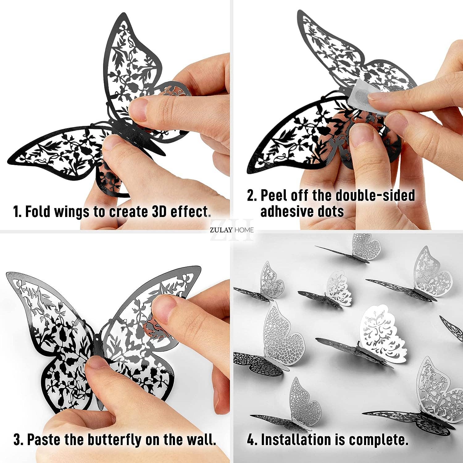 Zulay Kitchen – wholesale Wall Accent – 3D Butterfly Wall Decor – Set of 48 Decorative Butterflies3