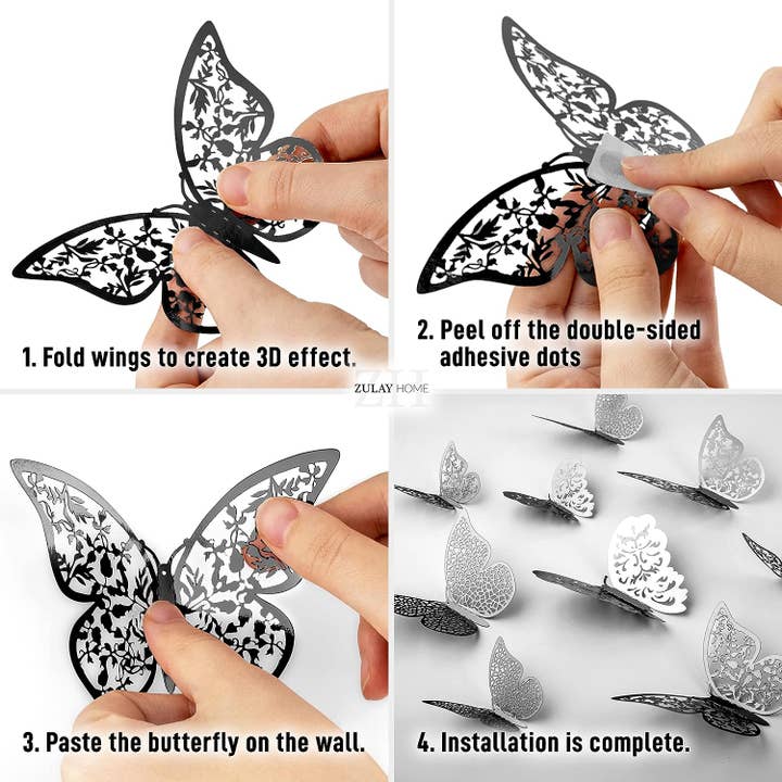 Zulay Kitchen – wholesale Wall Accent – 3D Butterfly Wall Decor – Set of 48 Decorative Butterflies3