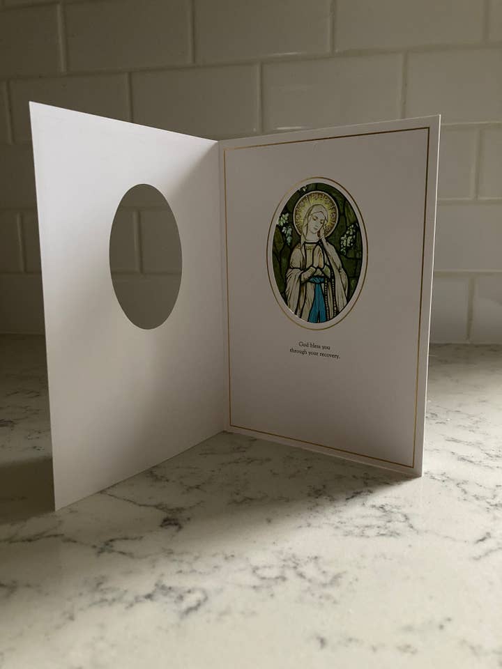 Our Lady of Lourdes get well catholic sun catcher card for wholesale by Bright Greetings